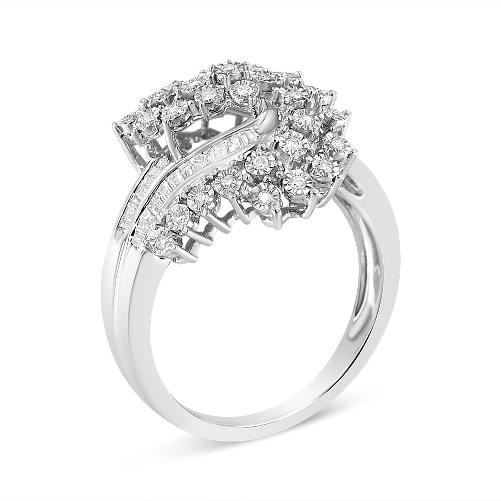 10K White Gold 1/2 Cttw Round and Baguette-Cut 