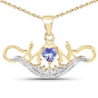 14K Yellow Gold Plated 0.62 Carat Genuine Tanzanite and White Topaz .925 Sterling Silver Pendant