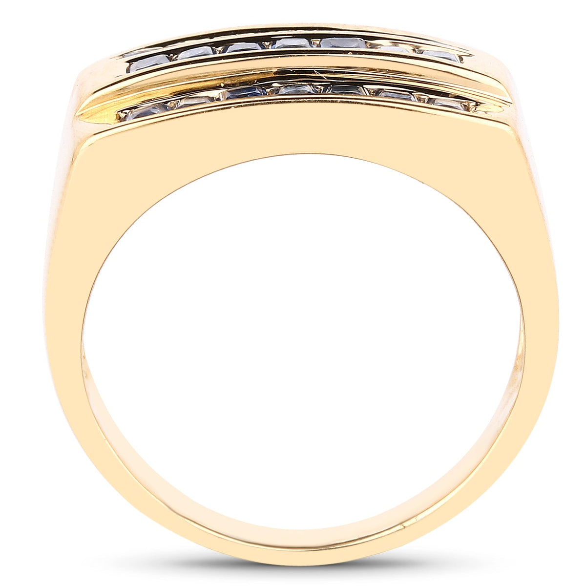 14K Yellow Gold Plated 1.05 Carat Genuine Blue Sapphire .925 Sterling Silver Ring