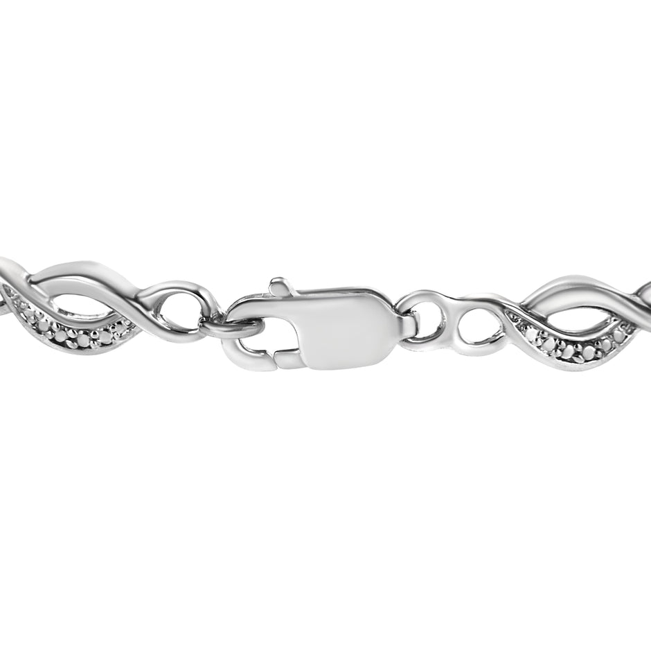 .925 Sterling Silver Prong Set Diamond Accent Curved Spiral Link Bracelet (I-J Color, I3 Clarity) - 7.25