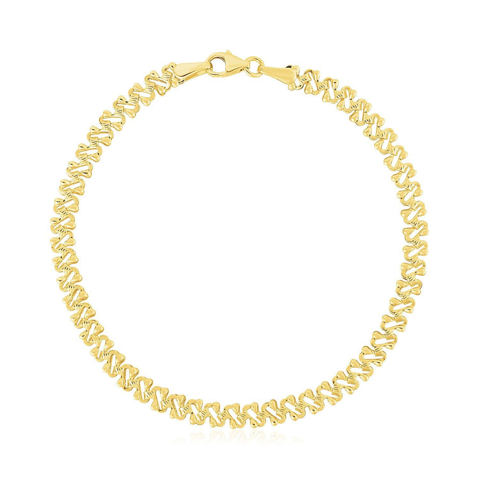 14k Yellow Gold High Polish Textured Fancy Chain Bracelet (4mm)