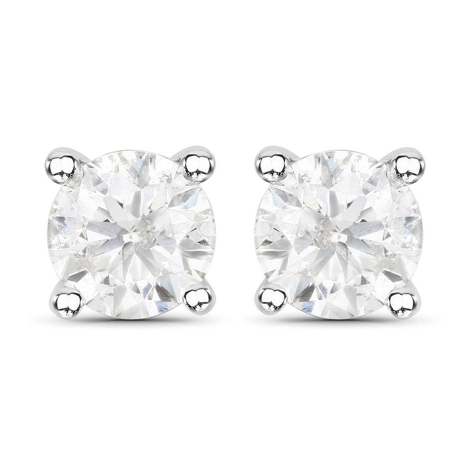 1.02 Carat Genuine White Diamond 14K White Gold Earrings