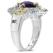 3.91 Carat Genuine Amethyst, Blue Topaz & White Diamond .925 Sterling Silver Ring