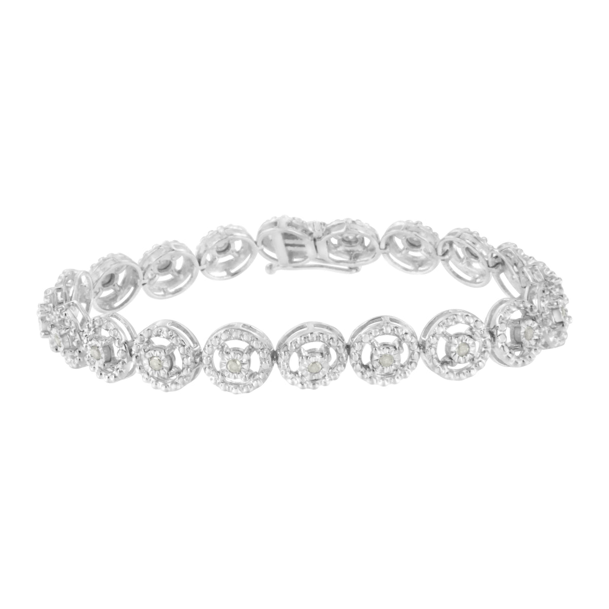 .925 Sterling Silver 1/2 Cttw Diamond Nested Circle Miracle Set Open Wheel 7
