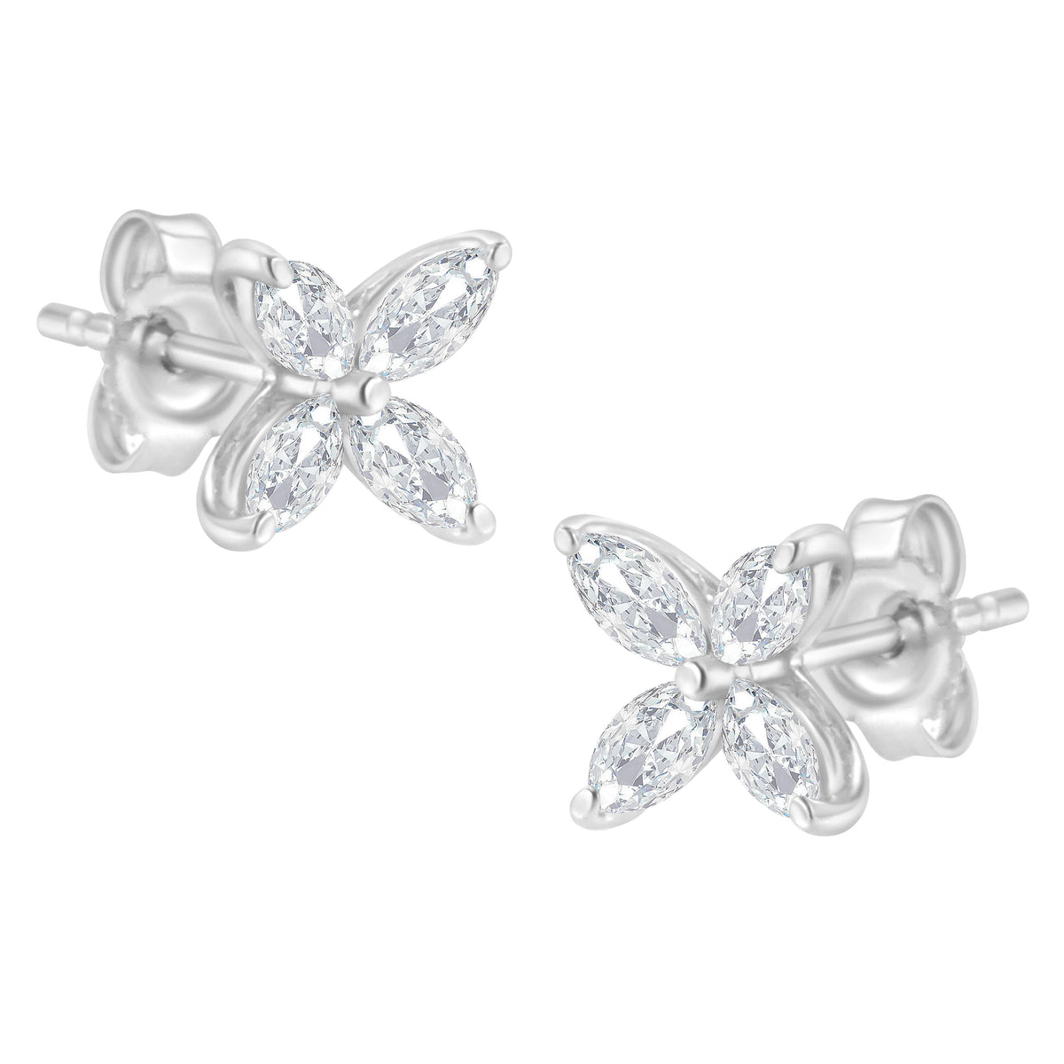 14K White Gold 1/2 Cttw Marquise Diamond 8 Stone Floral Leaf Stud Earrings (H-I Color, SI1-SI2 Clarity)