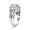 14K White Gold 1 1/2 Cttw Diamond Floral Cluster and Studded Shank Halo Ring (H-I Color, SI2-I1 Clarity) - Ring Size 7