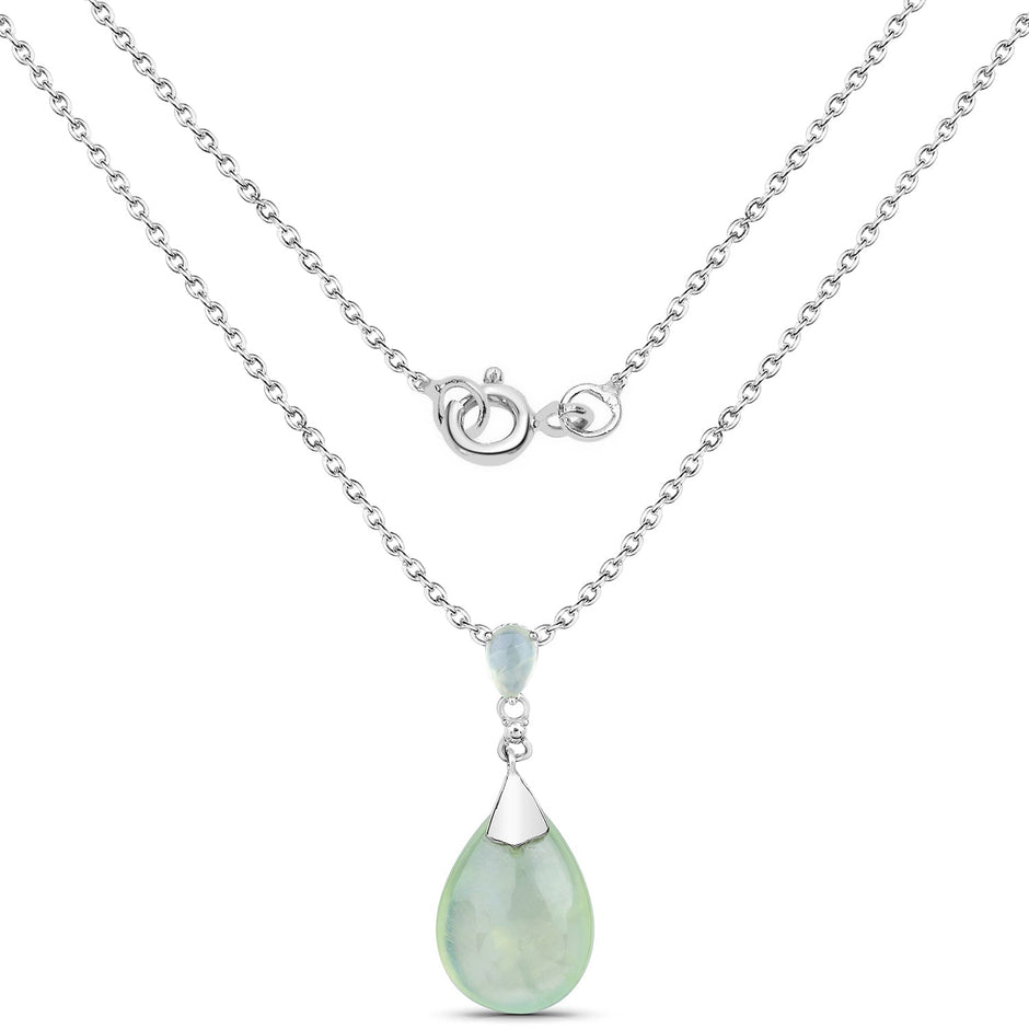 11.92 Carat Genuine Prehnite .925 Sterling Silver Pendant