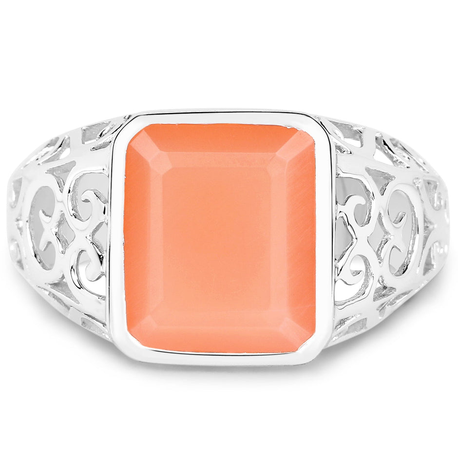 5.75 Carat Genuine Peach Moonstone .925 Sterling Silver Ring