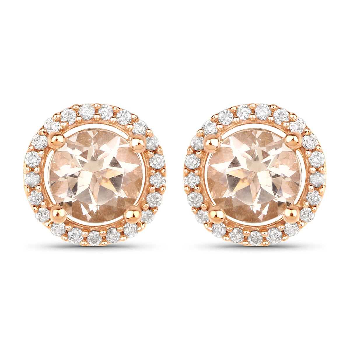 0.93 Carat Genuine Morganite and White Diamond 14K Rose Gold Earrings