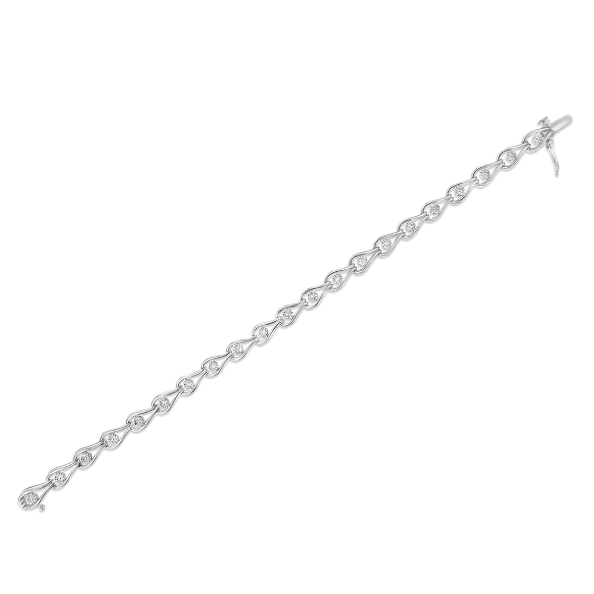 .925 Sterling Silver 1/10 Cttw Miracle-Set Diamond Pear Shape and Bezel Link Bracelet (I-J Color, I3 Clarity) - 7.25