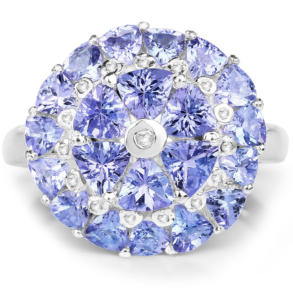2.96 Carat Genuine Tanzanite and White Diamond .925 Sterling Silver Ring