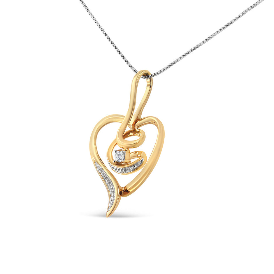 Espira 10K Yellow Gold .03 Cttw Diamond-Accented Round-Cut Diamond Swirl Open Heart 18