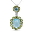 18k White Gold 0.05 Cttw Round Diamond and Blue Topaz and Green Peridot Gemstone Halo Drop 18