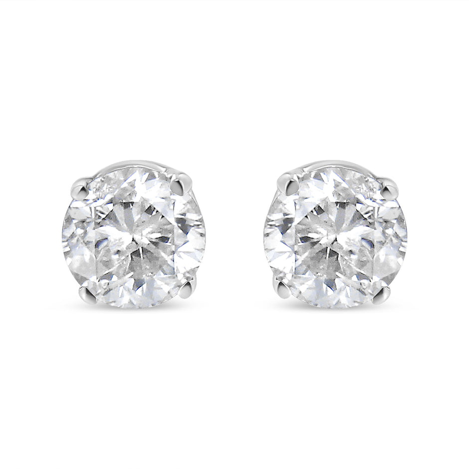AGS Certified 14K White Gold 1.0 Cttw 4-Prong Set Brilliant Round-Cut Solitaire Diamond Push Back Stud Earrings (E-F Color, SI2-I1 Clarity)