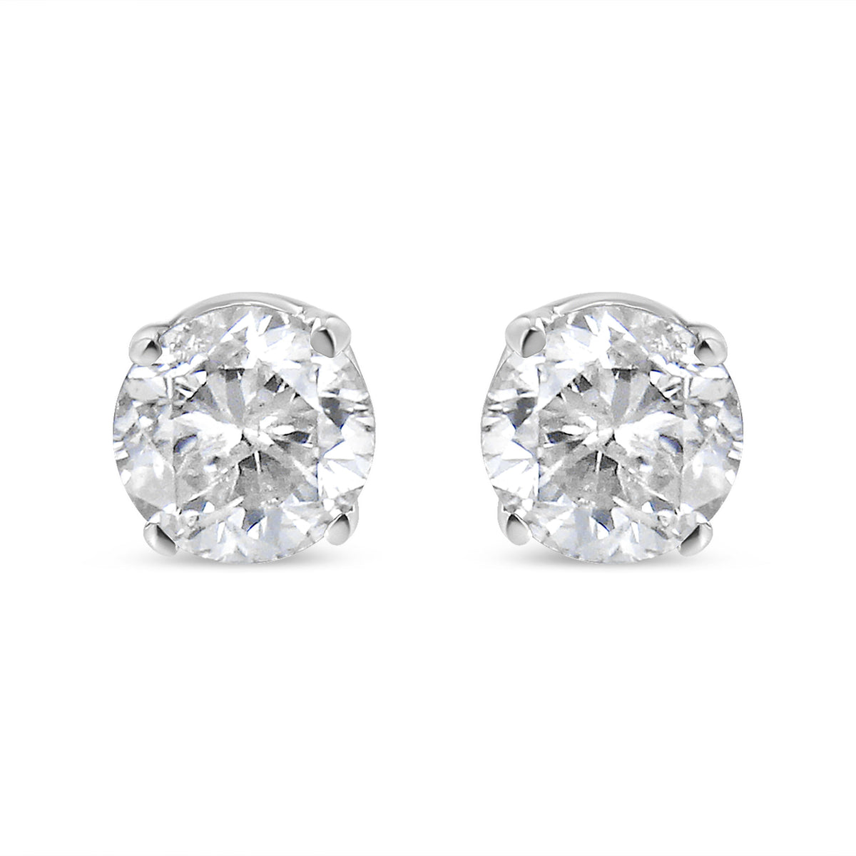 14K White Gold 3/4 Cttw Round Brilliant-Cut Near Colorless Diamond Classic 4-Prong Stud Earrings (H-I Color, SI1-SI2 Clarity)