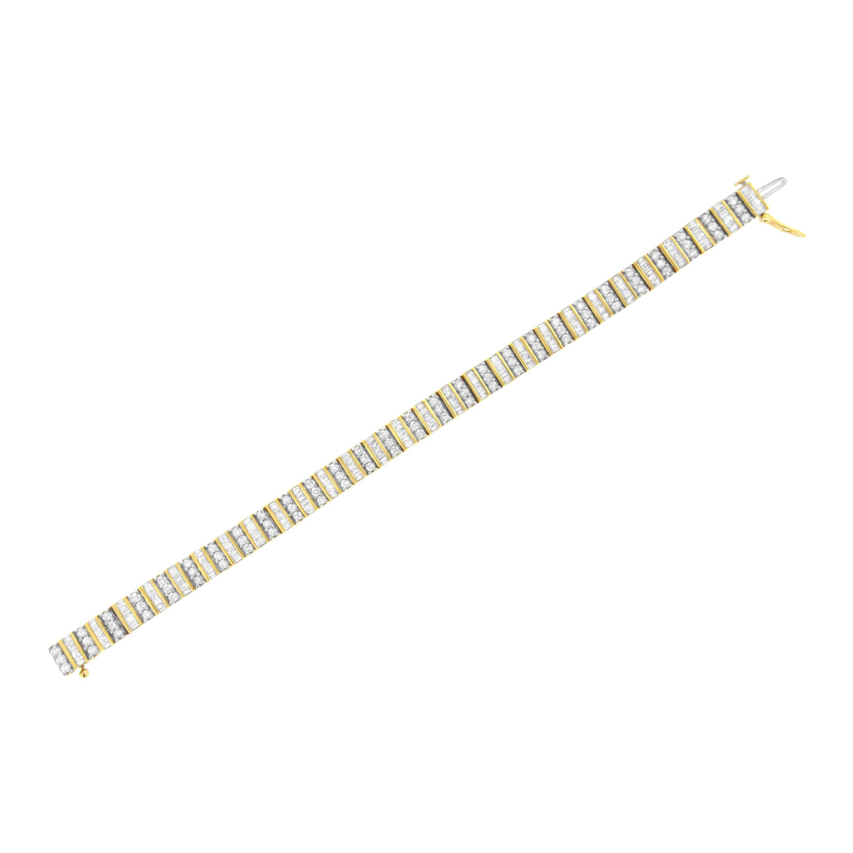 14K Yellow Gold 5.50 Cttw Round and Baguette Diamond Link Bracelet