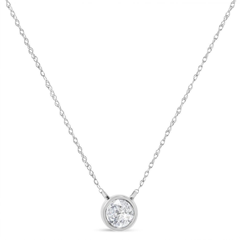 AGS Certified 10K White Gold 1/3 Cttw Bezel Set Round Diamond Solitaire 16-18