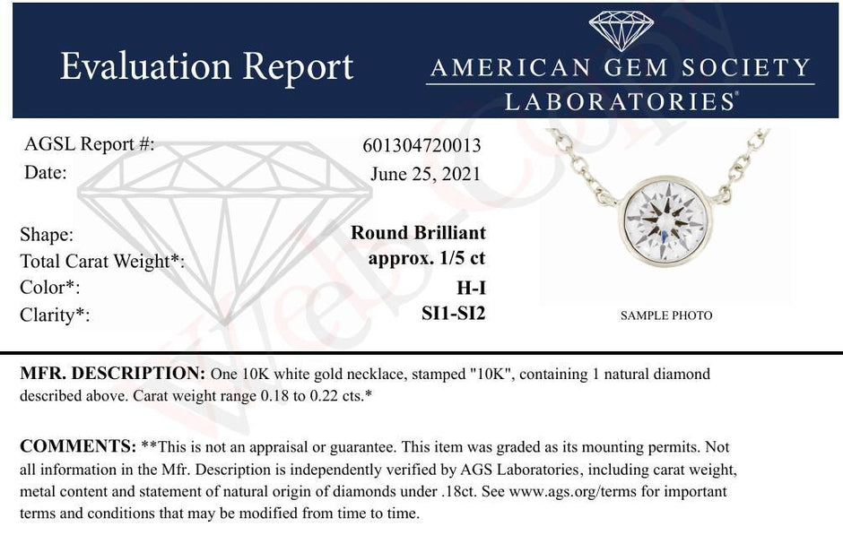 AGS Certified 10K White Gold 1/5 Cttw Bezel Set Round Diamond Solitaire 16-18