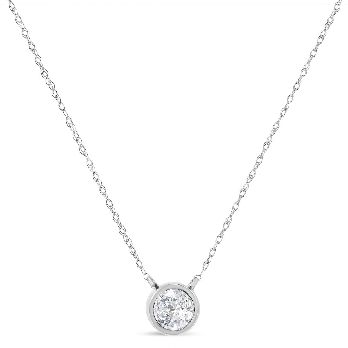 AGS Certified 10K White Gold 1/5 Cttw Bezel Set Round Diamond Solitaire 16-18