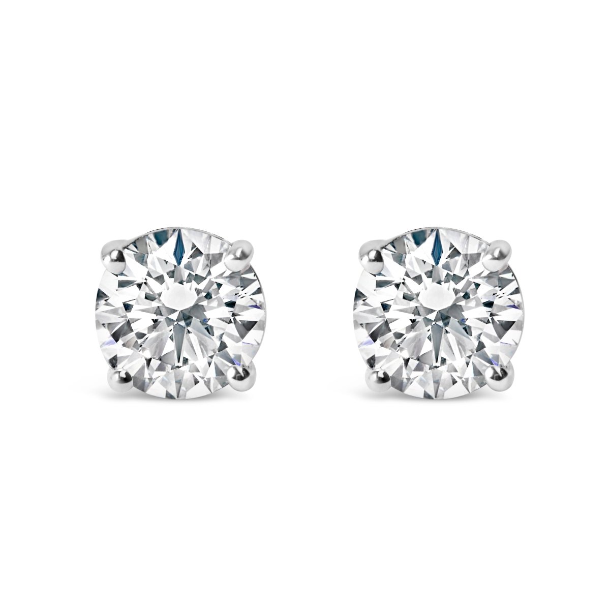 AGS Certified 14K White Gold 1.0 Cttw 4-Prong Set Brilliant Round-Cut Solitaire Diamond Push Back Stud Earrings (I-J Color, I1-I2 Clarity) - Earrings - Custom Crafting Alliance, LLC
