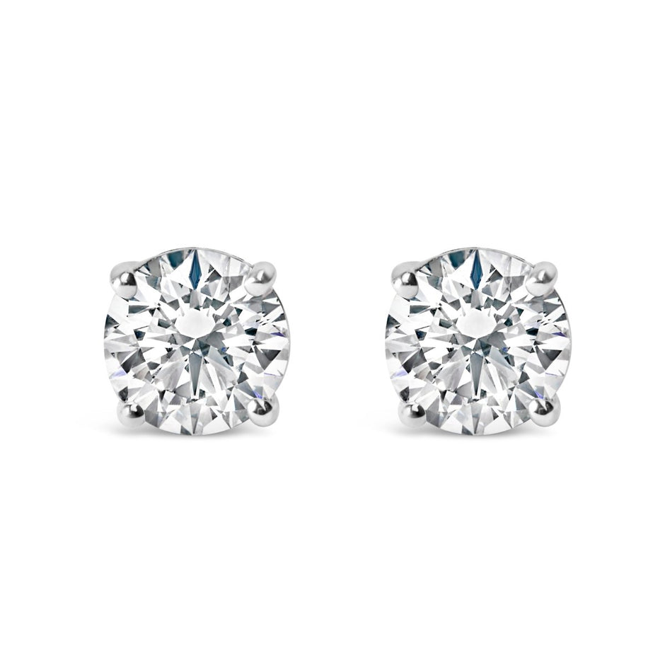 AGS Certified 14K White Gold 1.0 Cttw 4-Prong Set Brilliant Round-Cut Solitaire Diamond Push Back Stud Earrings (I-J Color, I1-I2 Clarity) - Earrings - Custom Crafting Alliance, LLC