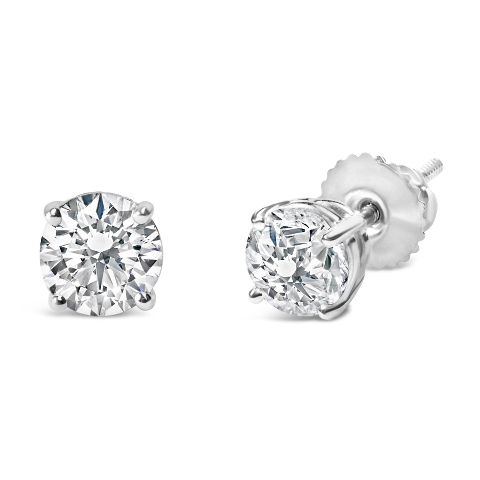AGS Certified 14K White Gold 1.0 Cttw 4-Prong Set Brilliant Round-Cut Solitaire Diamond Push Back Stud Earrings (I-J Color, I1-I2 Clarity) - Earrings - Custom Crafting Alliance, LLC