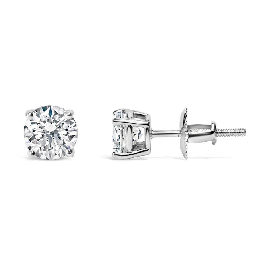 AGS Certified 14K White Gold 1.0 Cttw 4-Prong Set Brilliant Round-Cut Solitaire Diamond Push Back Stud Earrings (I-J Color, I1-I2 Clarity) - Earrings - Custom Crafting Alliance, LLC