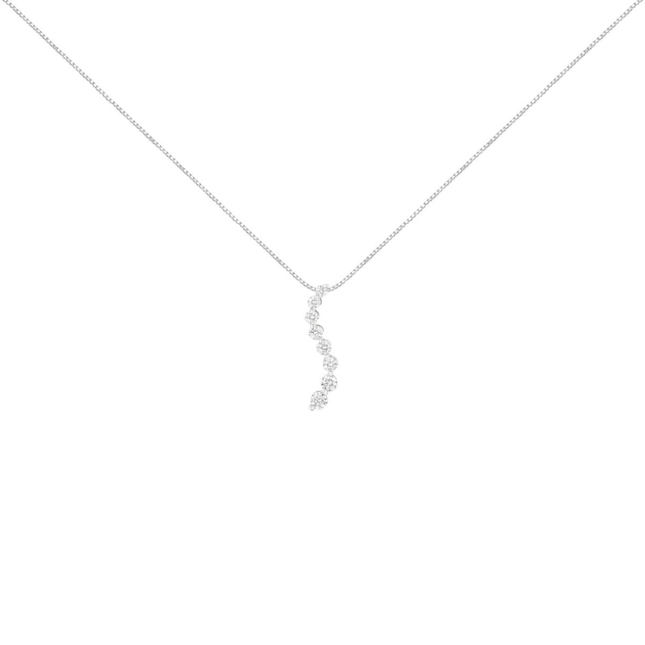 AGS Certified 14k White Gold 3.0 Cttw Baguette and Brilliant Round-Cut Diamond Journey 18