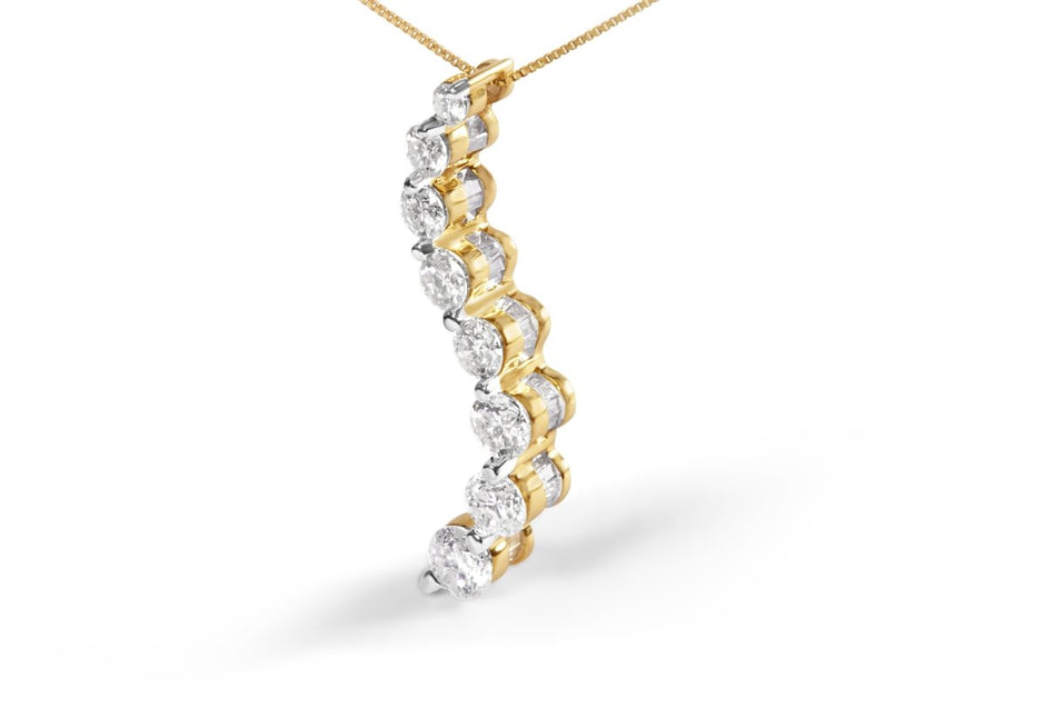 AGS Certified 14K Yellow Gold 3.0 Cttw Baguette and Brilliant Round-Cut Diamond Journey 18
