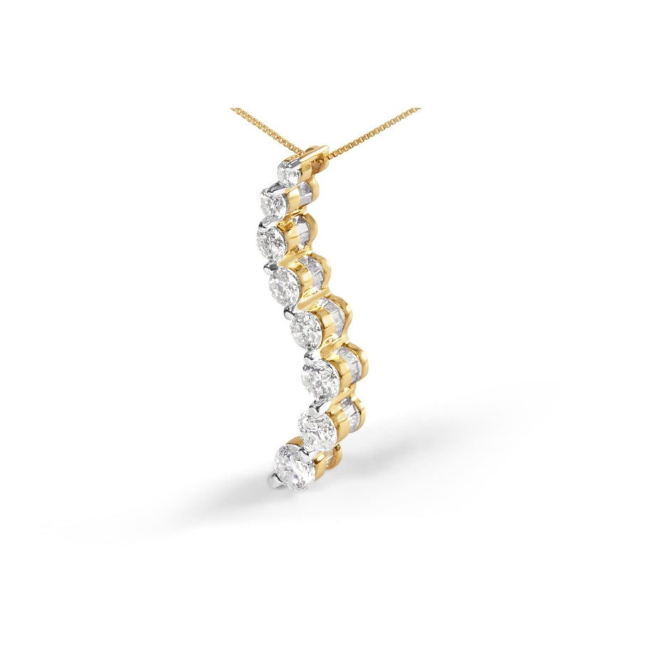 AGS Certified 14K Yellow Gold 3.0 Cttw Baguette and Brilliant Round-Cut Diamond Journey 18