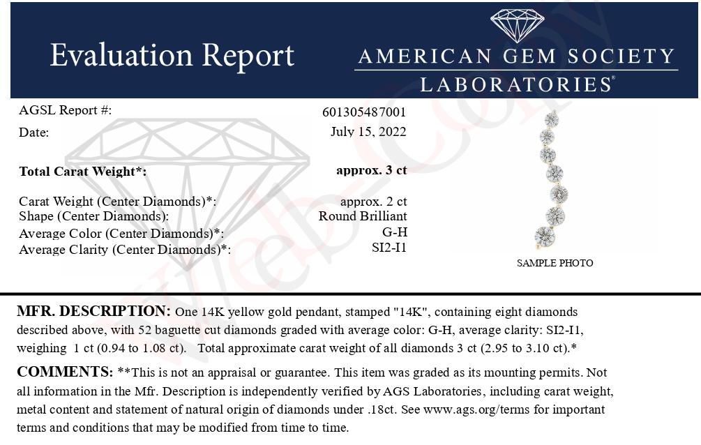 AGS Certified 14K Yellow Gold 3.0 Cttw Baguette and Brilliant Round-Cut Diamond Journey 18
