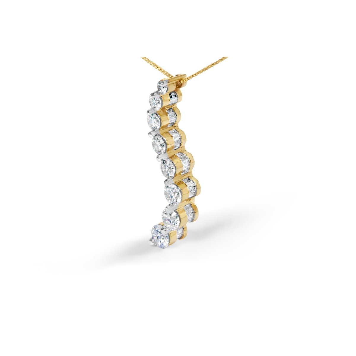 AGS Certified 14K Yellow Gold 3.0 Cttw Baguette and Brilliant Round-Cut Diamond Journey 18