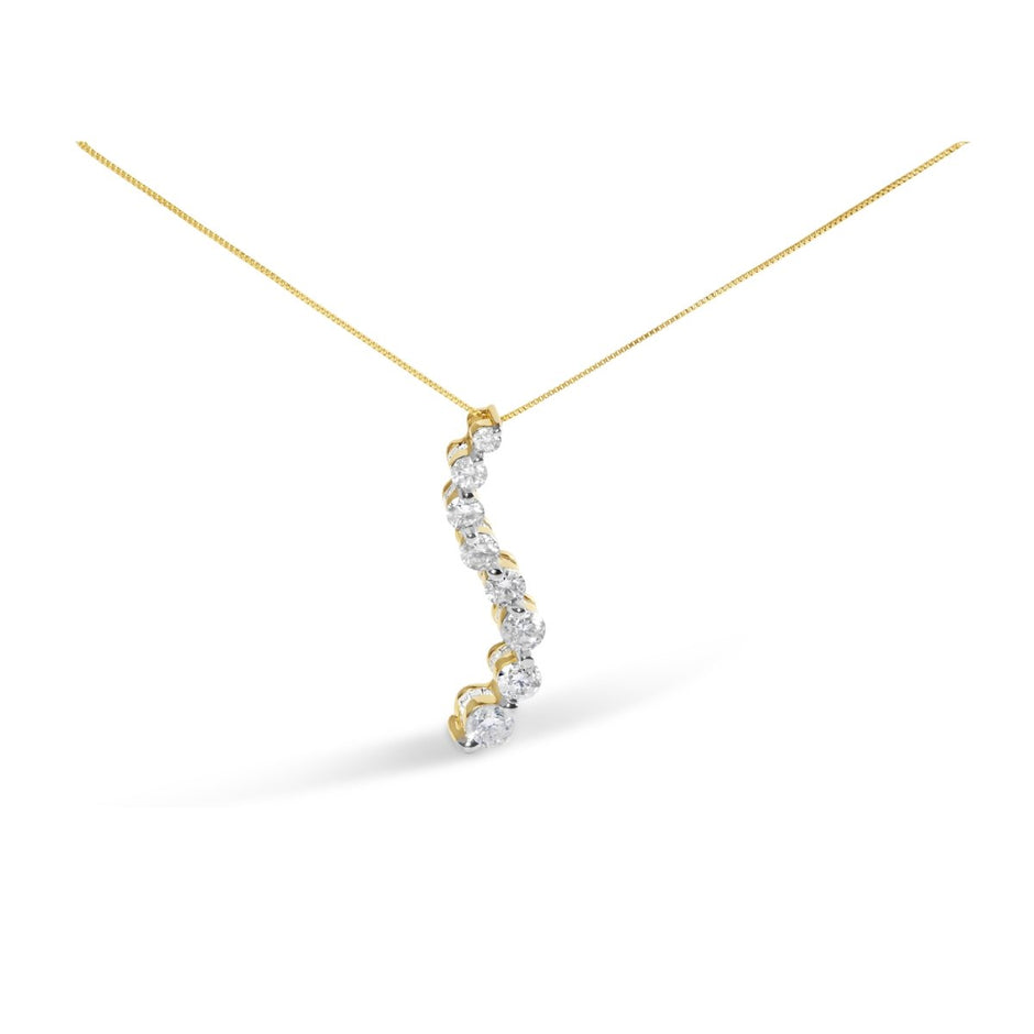 AGS Certified 14K Yellow Gold 3.0 Cttw Baguette and Brilliant Round-Cut Diamond Journey 18" Pendant Necklace (G-H Color, SI2-I1 Clarity) - Necklaces - Custom Crafting Alliance, LLC