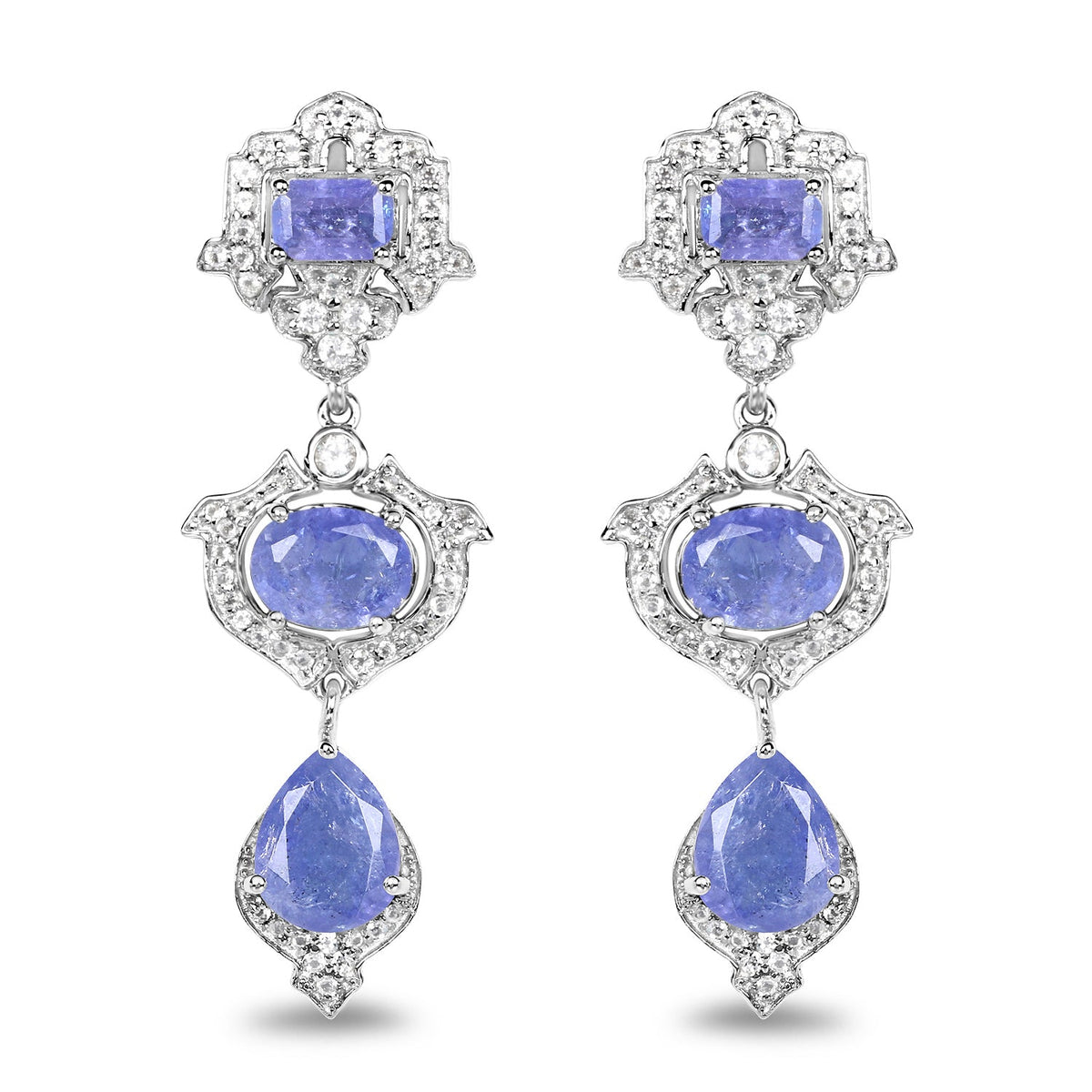 7.73 Carat Genuine Tanzanite and White Topaz .925 Sterling Silver Earrings