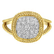 10K Yellow Gold Plated .925 Sterling Silver 1/2 Cttw Diamond Square Cushion Cluster Split Shank Cocktail Ring (J-K Color, I2-I3 Clarity) - Size 7
