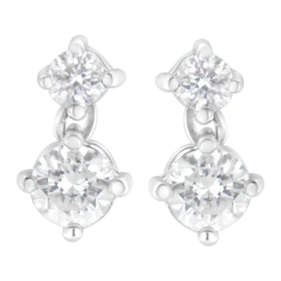 14K White Gold 1 cttw Double Diamond Stud Earrings (H-I Clarity, SI2-I1 Color)