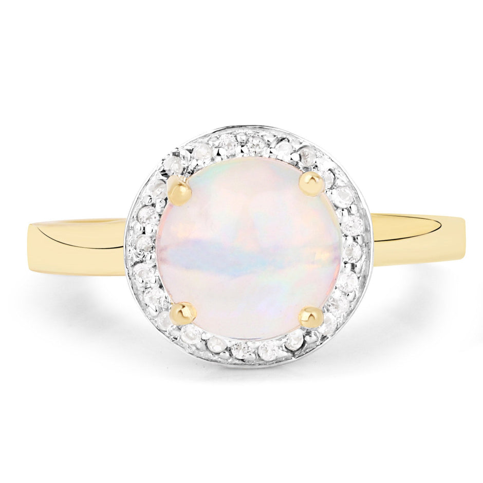 0.95 Carat Genuine Ethiopian Opal and White Topaz .925 Sterling Silver Ring
