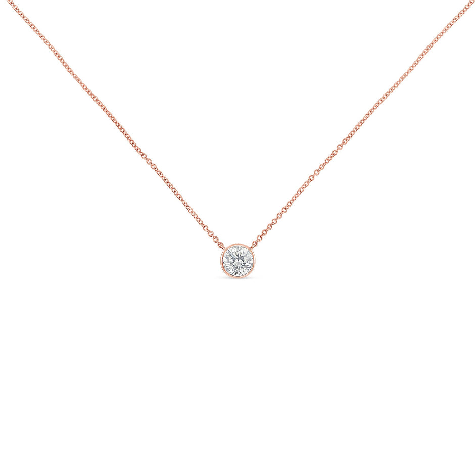 10K Rose Gold 1/2 Carat Round Brilliant-Cut Diamond Modern Bezel-Set Solitaire 16