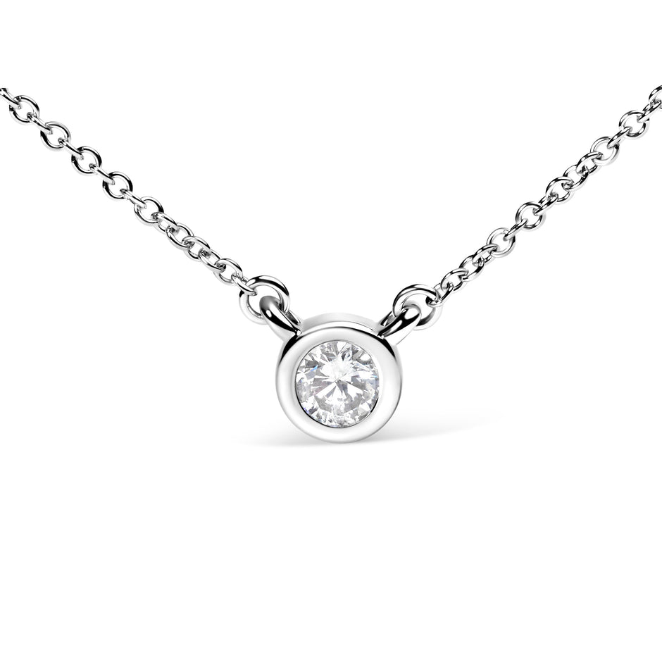 10K White Gold 1/10 Carat Round Brilliant-Cut Diamond Modern Bezel-Set Solitaire 16