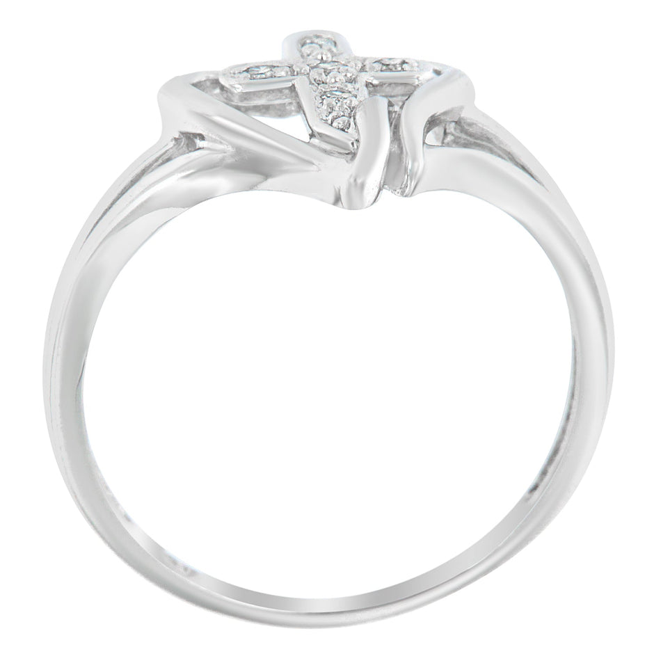 10K White Gold Diamond-Accented Cross & Open Heart Promise Fashion Ring (H-I Color, I1-I2 Clarity) - Size 7