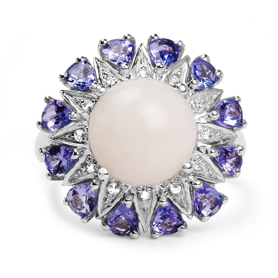 4.25 Carat Genuine Opal, Tanzanite & White Topaz .925 Sterling Silver Ring