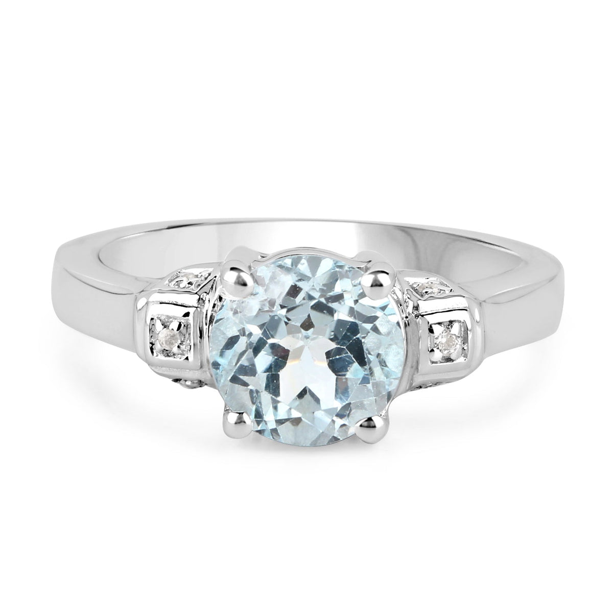 2.28 Carat Genuine Blue Topaz and White Topaz .925 Sterling Silver Ring