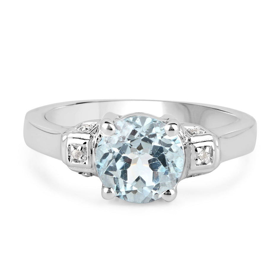 2.28 Carat Genuine Blue Topaz and White Topaz .925 Sterling Silver Ring