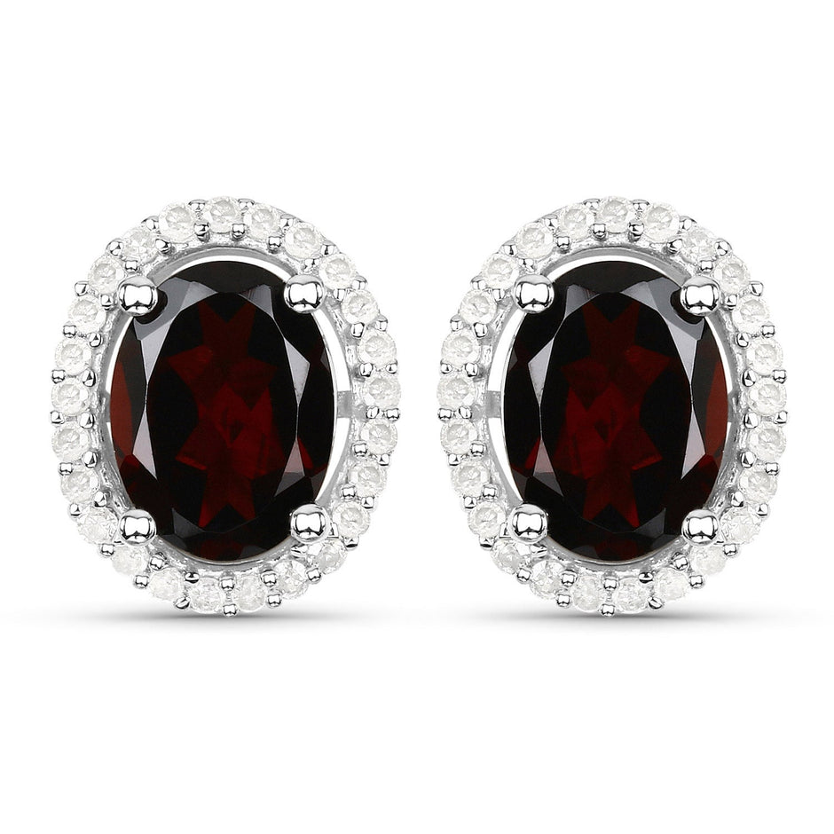 2.77 Carat Genuine Garnet and White Diamond .925 Sterling Silver Earrings