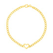 14k Yellow Gold 7 inch Curb Chain Bracelet with Heart