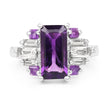 4.20 Carat Genuine Amethyst and White Topaz .925 Sterling Silver Ring