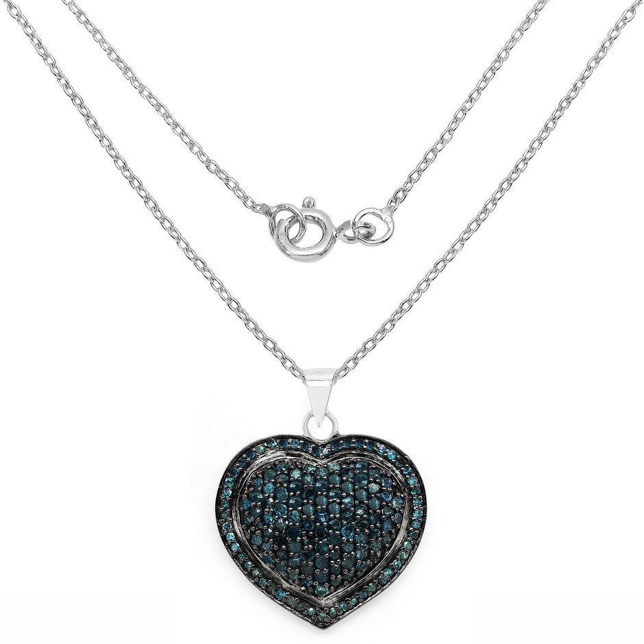 1.25 Carat Genuine Blue Diamond .925 Sterling Silver Pendant
