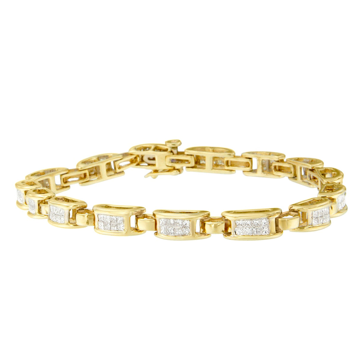 10K Yellow Gold 2.0 Cttw Invisible-Set Princess Cut Diamond Rectangular Link Bracelet (I-J Color, SI2-I1 Clarity) - 7