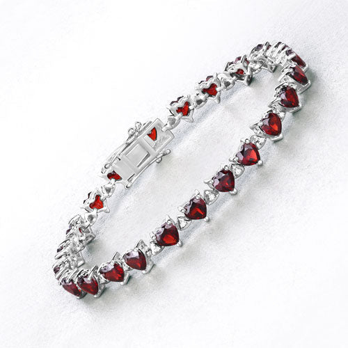 11.62 Carat Genuine Garnet and White Diamond .925 Sterling Silver Bracelet