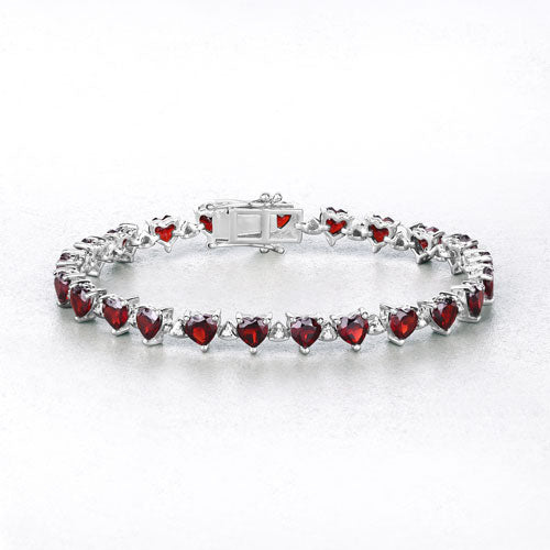 11.62 Carat Genuine Garnet and White Diamond .925 Sterling Silver Bracelet